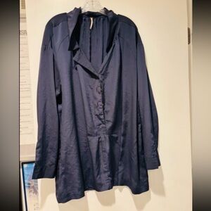FREE PEOPLE, Button-Up Blouse Navy Blouse, Size Large